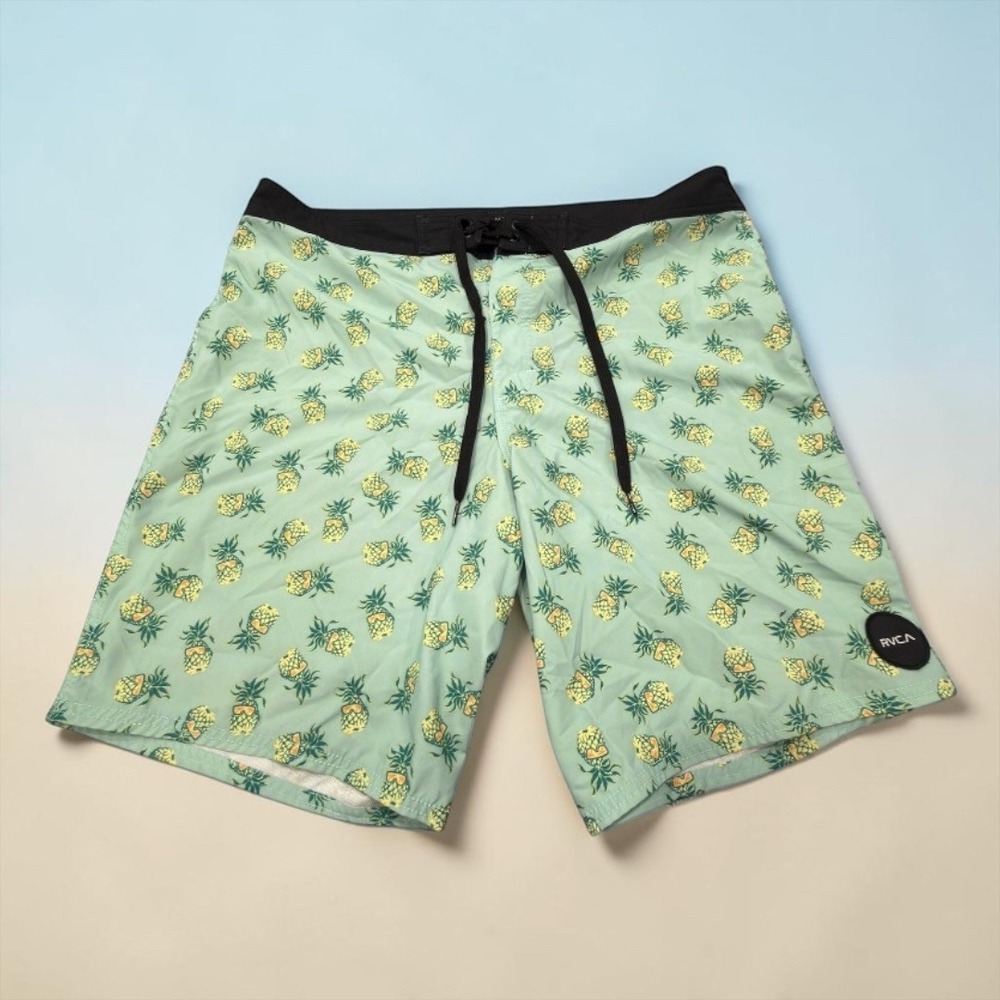 RVCA Board Shorts Men 36 Sage Green Pineapple Print Surf Swim Trunks